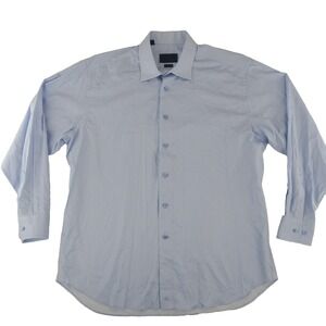 David Donahue Button Up Dress Shirt Mens 17.5 34/35 Regular Fit Blue Cotton‎